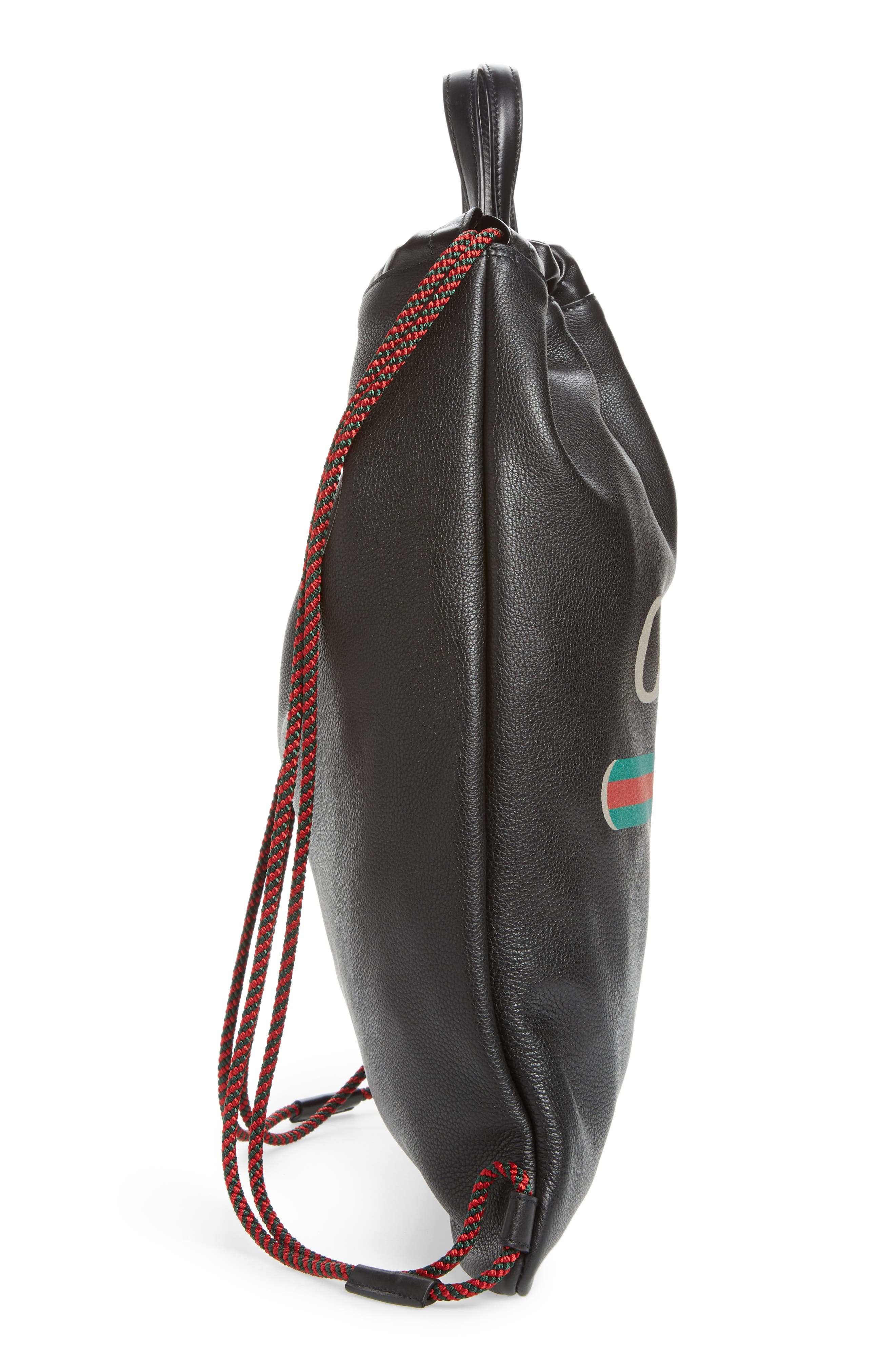 Gucci Logo Leather Drawstring Backpack, Alternate, color, 