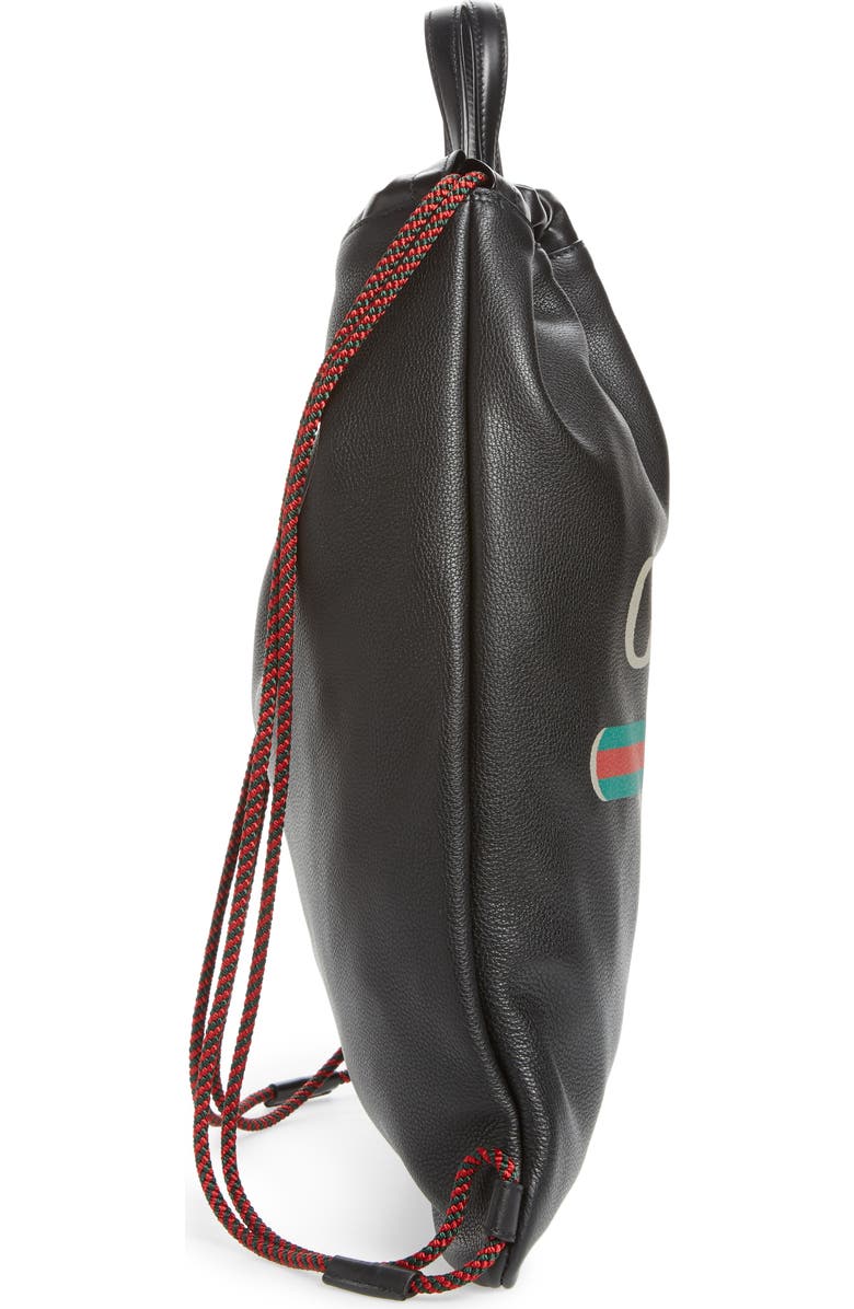 Gucci Logo Leather Drawstring Backpack, Alternate, color,
