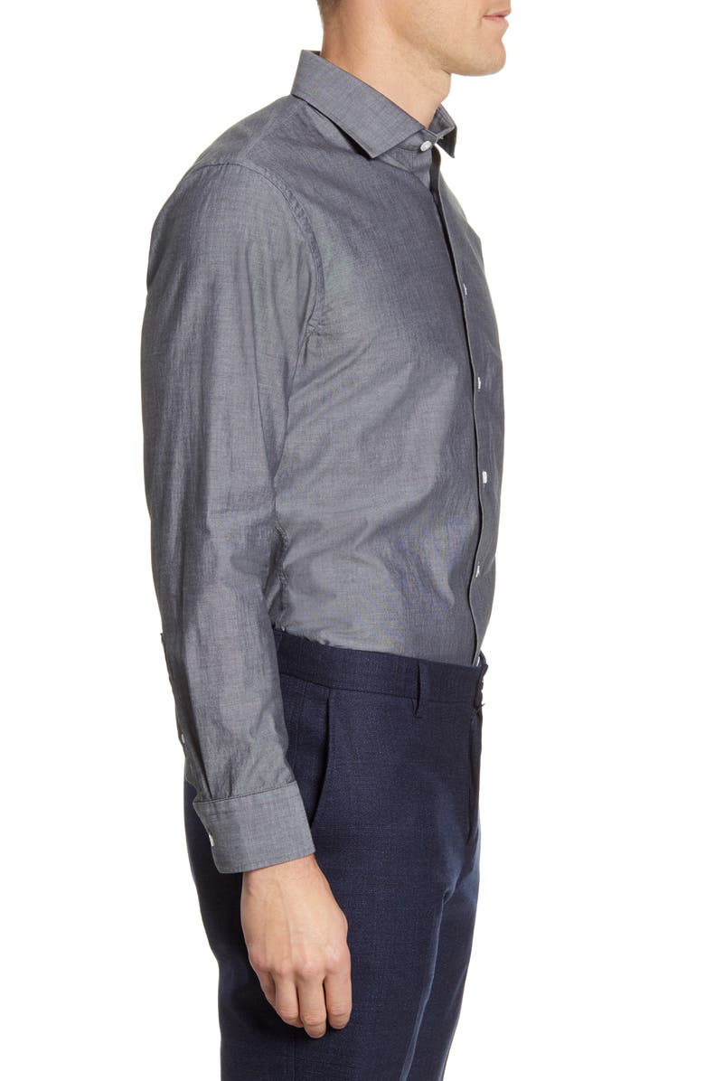 The Tie Bar Trim Fit Solid Chambray Dress Shirt, Alternate, color, 