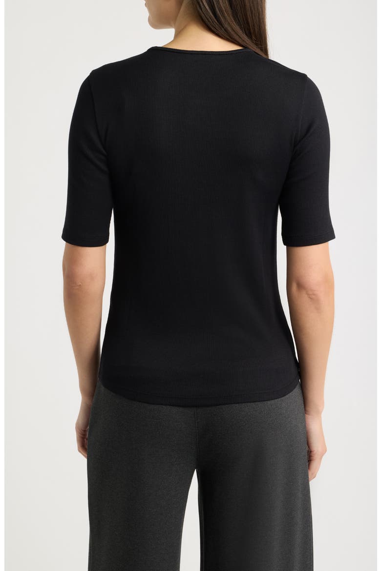 Organic Cotton Crewneck Elbow Sleeve Top, Alternate, color, BLACK