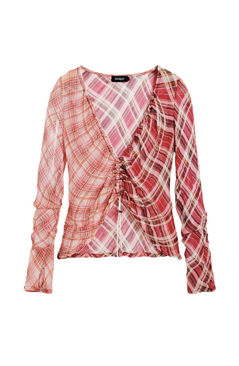 Desigual Ruched Front Long Sleeve Shirt, Alternate, color, Red