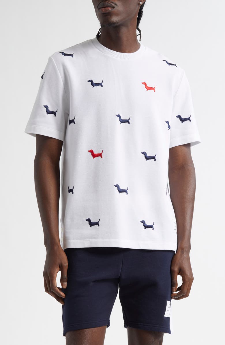Thom Browne Hector Embroidered Cotton Piqué T-Shirt, Main, color,