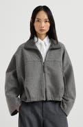 Brunello Cucinelli Hand-crafted bomber jacket in virgin wool double cloth with shiny zipper pull