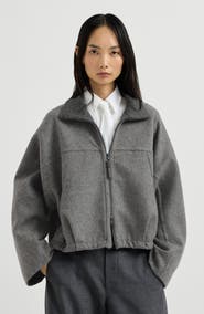 Brunello Cucinelli Hand-crafted bomber jacket in virgin wool double cloth with shiny zipper pull