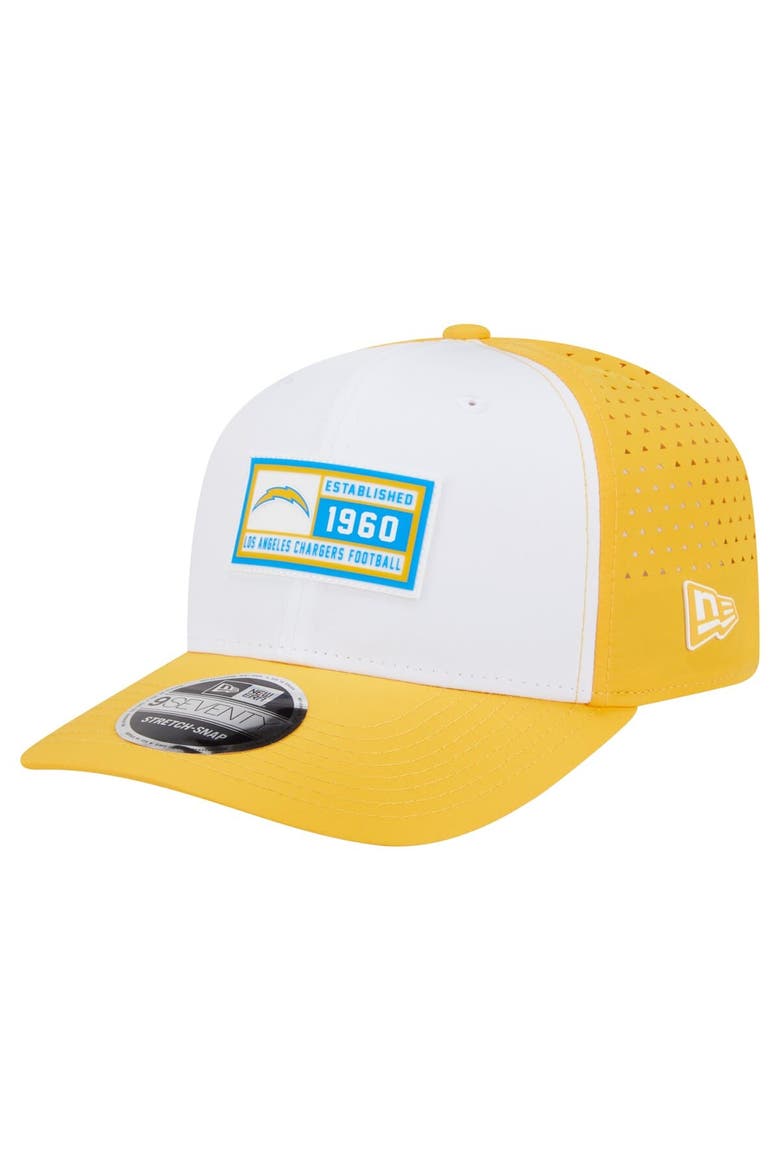 Men's New Era  White/Gold Los Angeles Chargers Established Patch 9SEVENTY Adjustable Hat, Main, color, White
