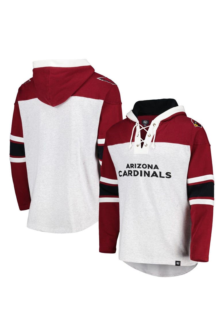 Men's '47 Arizona Cardinals Heather Gray Gridiron Lace-Up Pullover Hoodie, Main, color, Gray