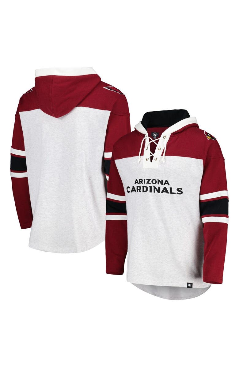 '47 Men's '47 Arizona Cardinals Heather Gray Gridiron Lace-Up Pullover Hoodie, Main, color, Gray