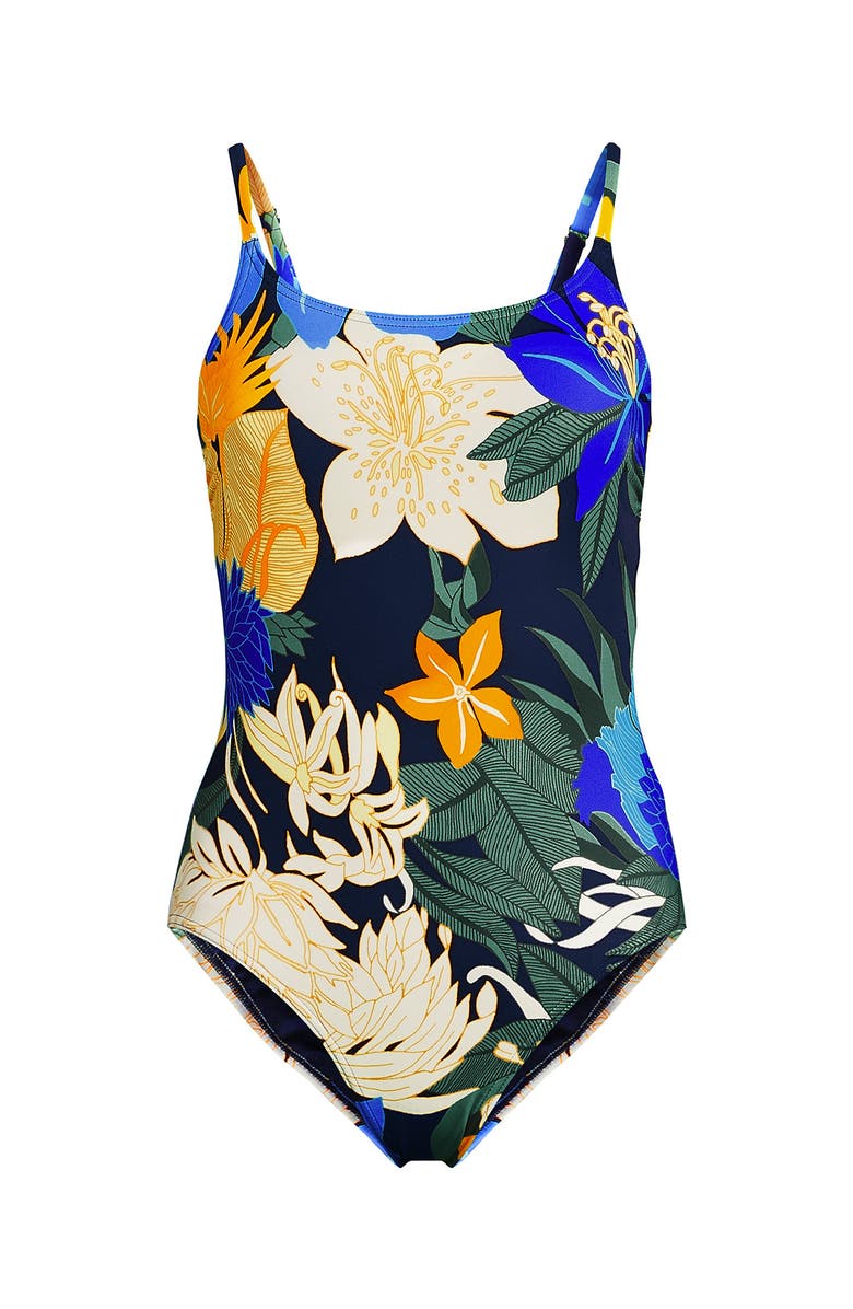 Lands' End D-Cup Tugless Thin Strap One Piece Swimsuit Print, Alternate, color, 