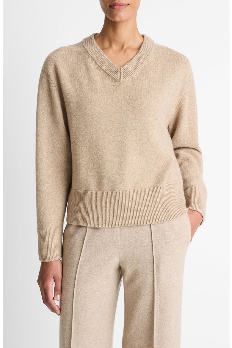 Wool & Cashmere V-Neck Sweater, Main, color, HEATHER MARZIPAN