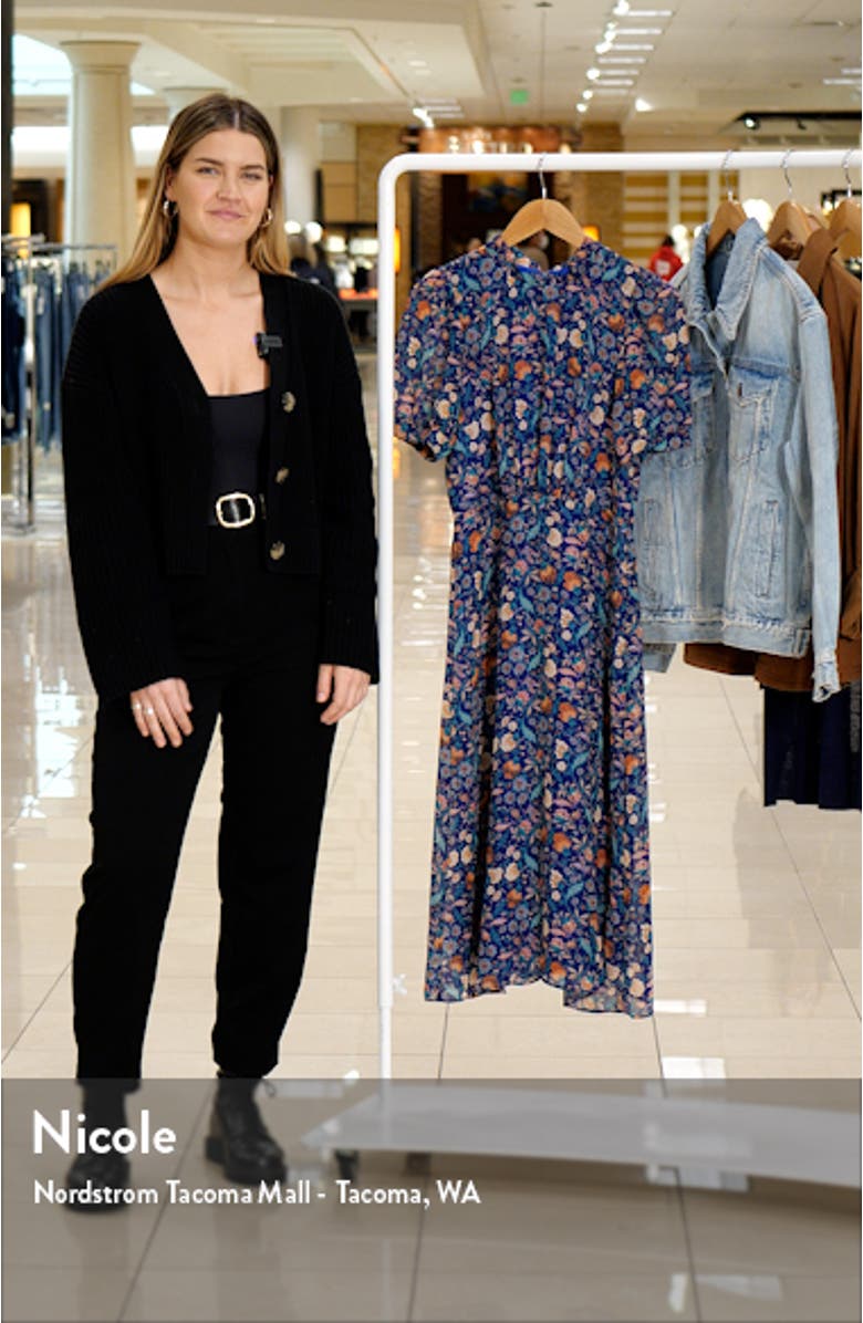 Floral Print Puff Sleeve Midi Dress, sales video thumbnail