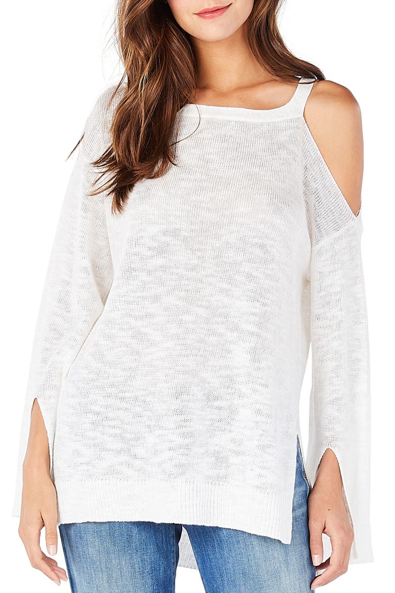 Cutout Shoulder Tunic Sweater, Main, color, CHALK