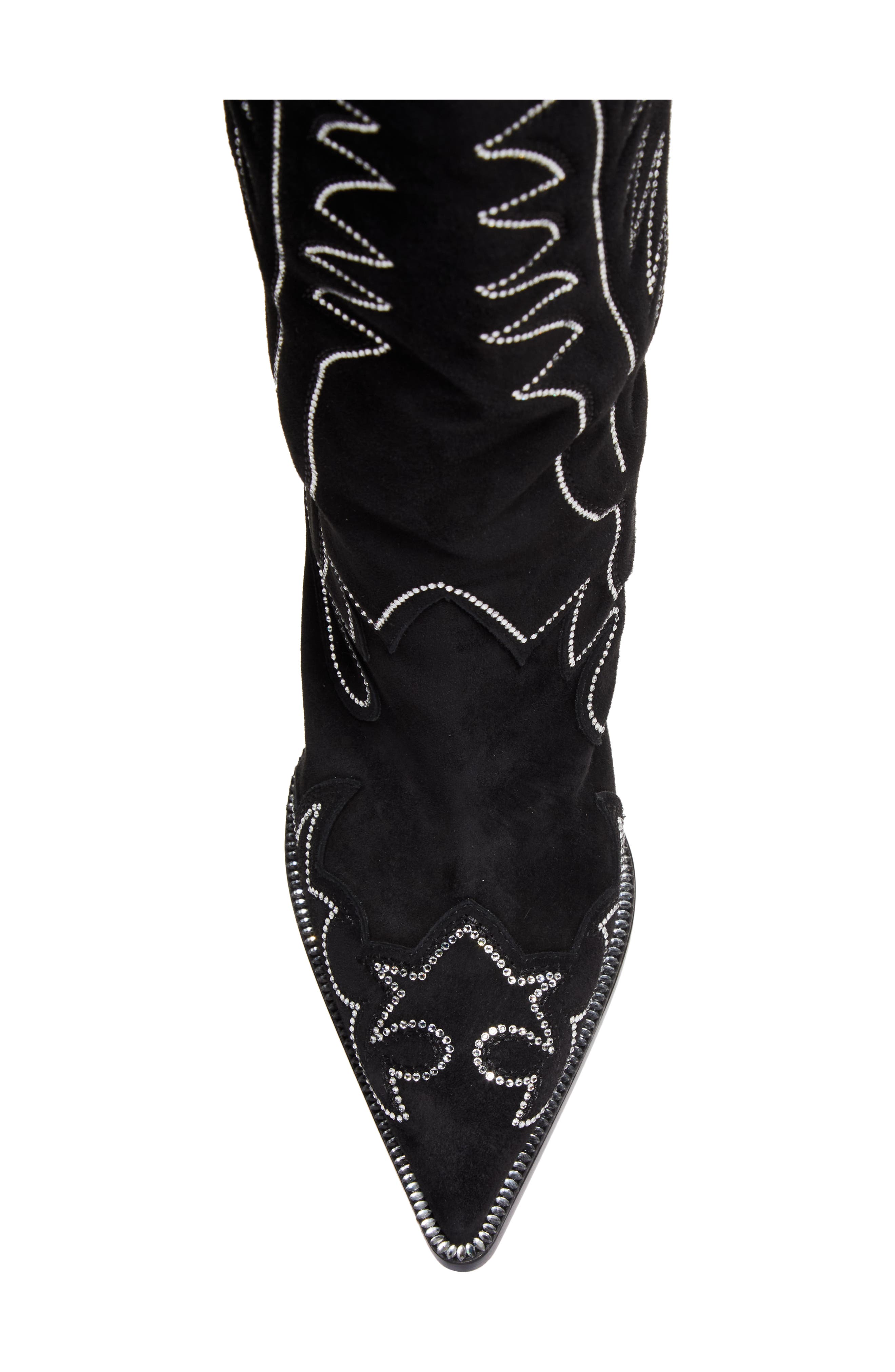 Christian Louboutin Santia Crystal Beaded Knee High Western Boot, Alternate, color, Black/ Bk Luc