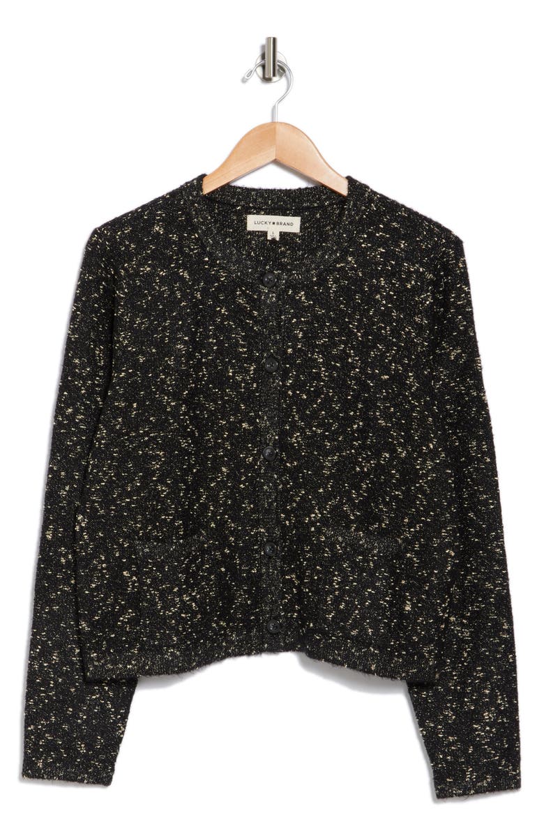 Lucky Brand Metallic Speckled Bouclé Cardigan, Alternate, color, Charcoal Multi