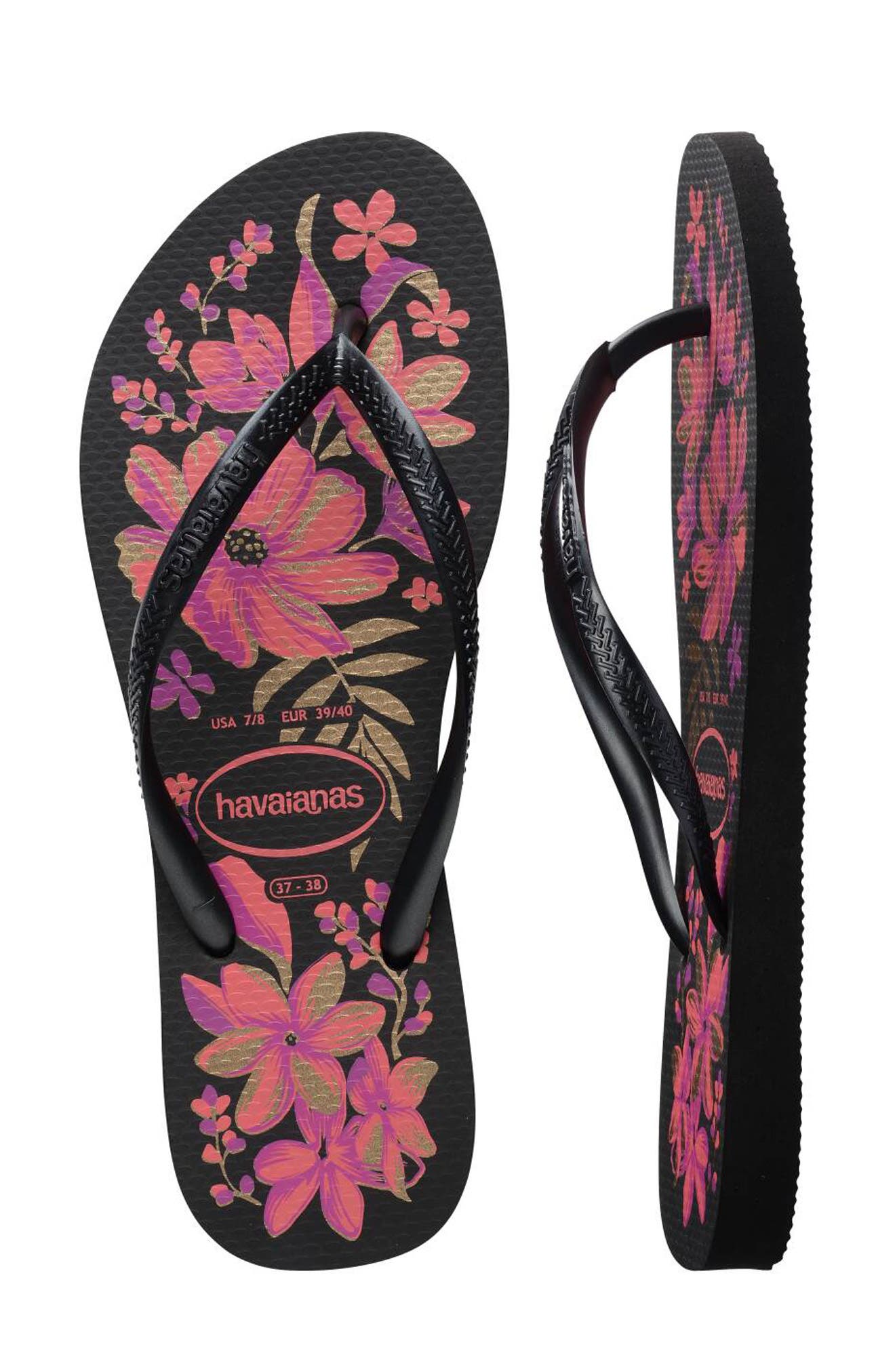 Havaianas Slim Flip Flop, Alternate, color, Black/ Grey/ Gold