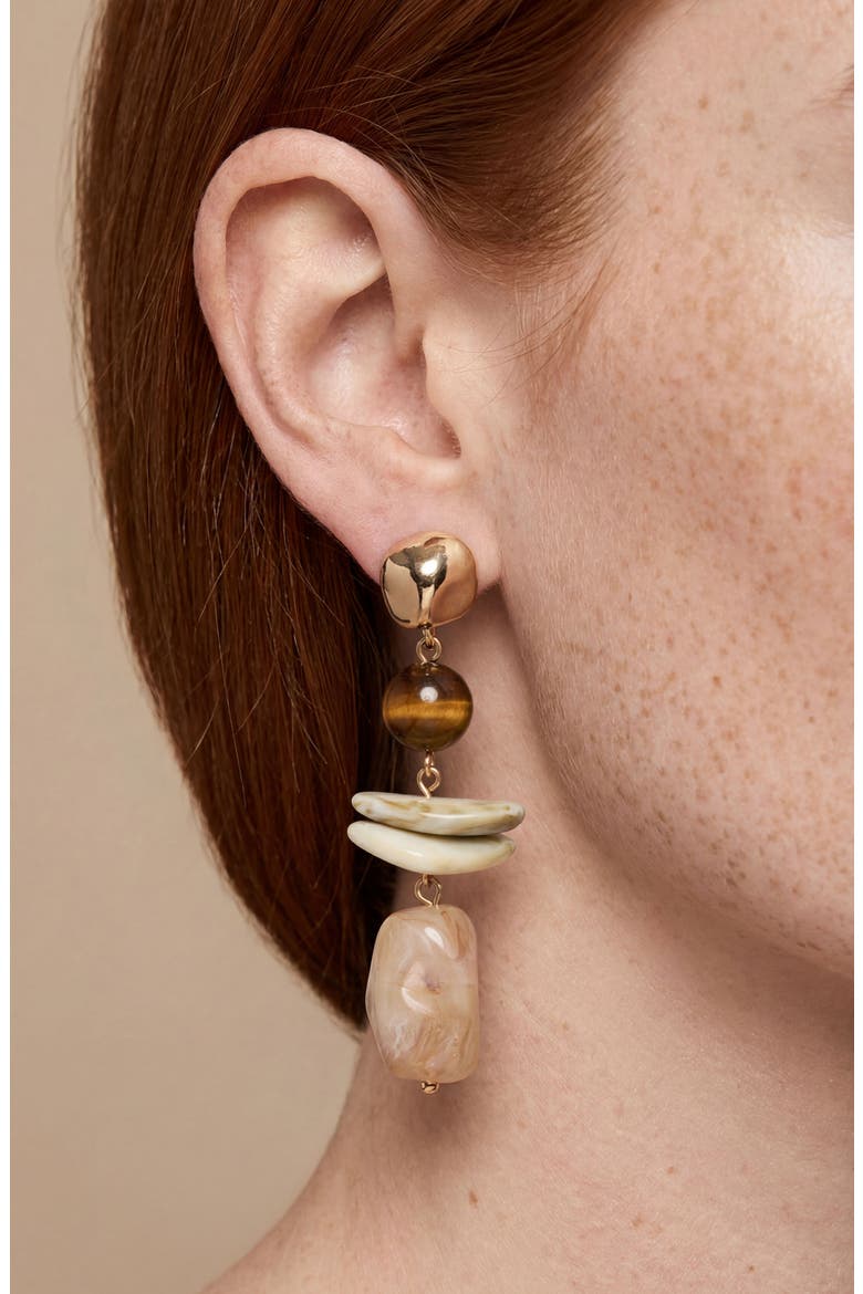 Solstice Stone 18k Gold Plated Drop Earrings, Alternate, color, BROWN