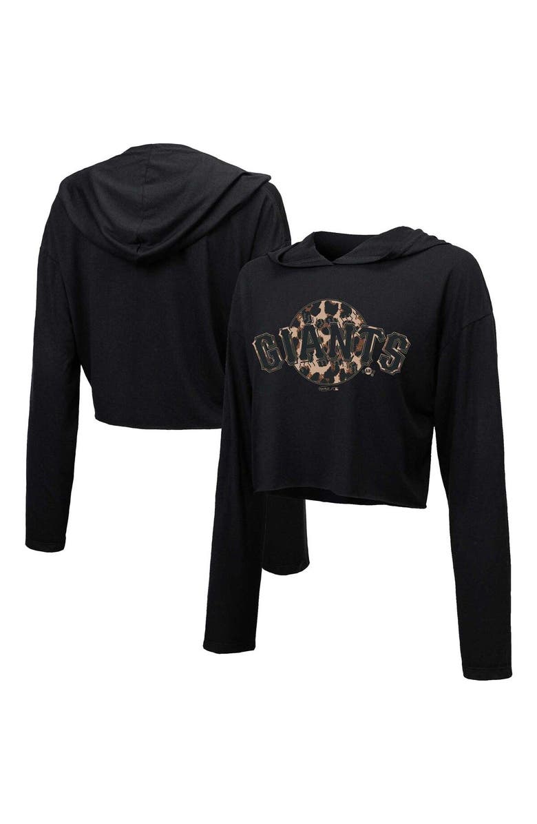 Majestic Threads Women's Majestic Threads Black San Francisco Giants Leopard Cropped Hoodie, Alternate, color, 