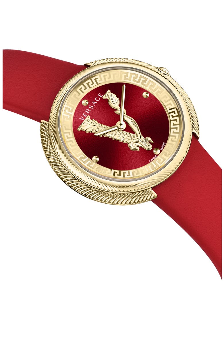 Leather Strap Watch, 38mm, Alternate, color, GOLD