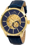 PORSAMO BLEU Men's Cassius Automatic Croc Embossed Leather Strap Watch, 45mm