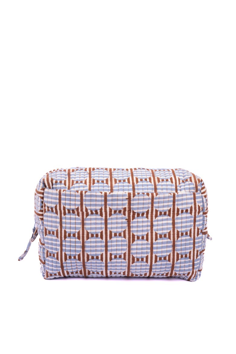 Striped Circles Blockprint Travel Pouch in and Blue, Main, color, Brown