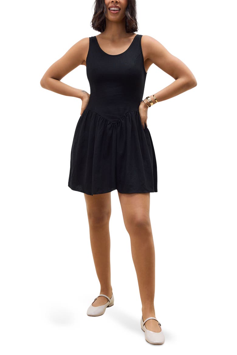 Linen Blend Sleeveless Fit & Flare Minidress, Main, color, BLACK