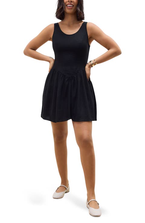 Linen Blend Sleeveless Fit & Flare Minidress