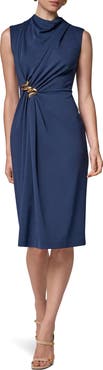 Donna Karan New York Sleeveless Drape Jersey Midi Sheath Dress