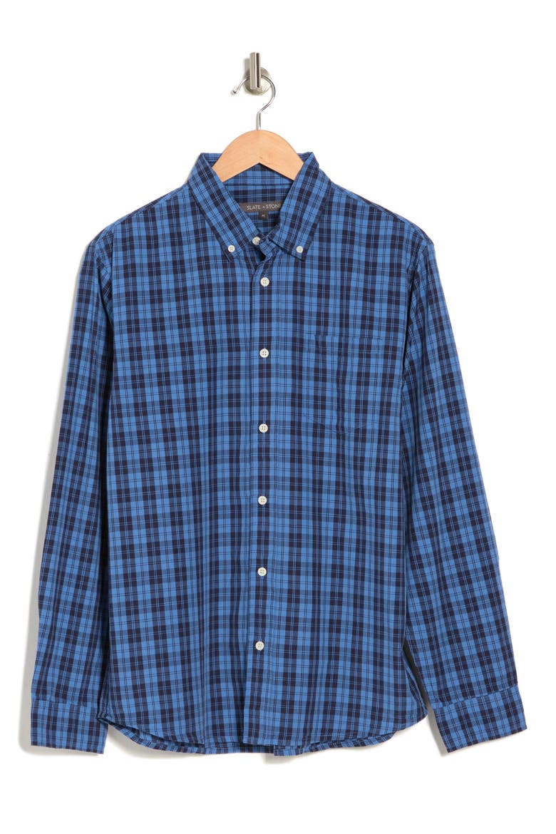 Plaid Cotton Poplin Button-Up Shirt, Alternate, color, BLUE BLACK CHECK