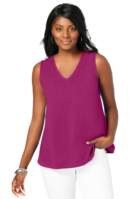 Stretch Cotton V-Neck Trapeze Tank