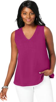 Jessica London Stretch Cotton V-Neck Trapeze Tank