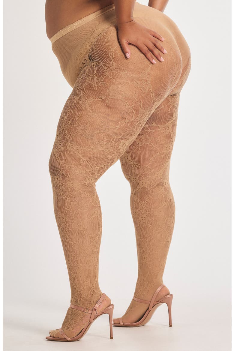 Savage X Lace Floral Sheer Tights, Alternate, color, SWEET LATTE NUDE