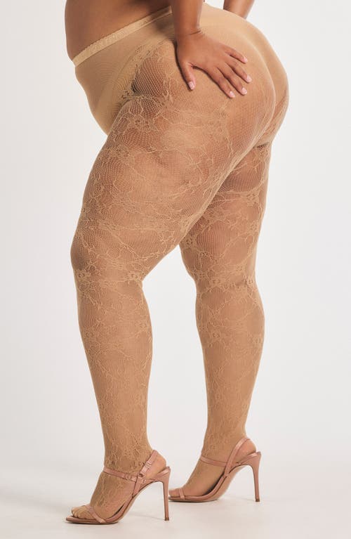 Savage X Fenty Savage X Lace Floral Sheer Tights In Neutral