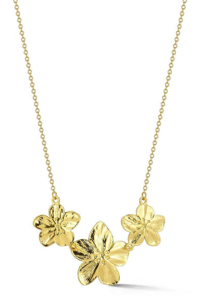 Triple Flower Pendant Necklace, Main, color, GOLD