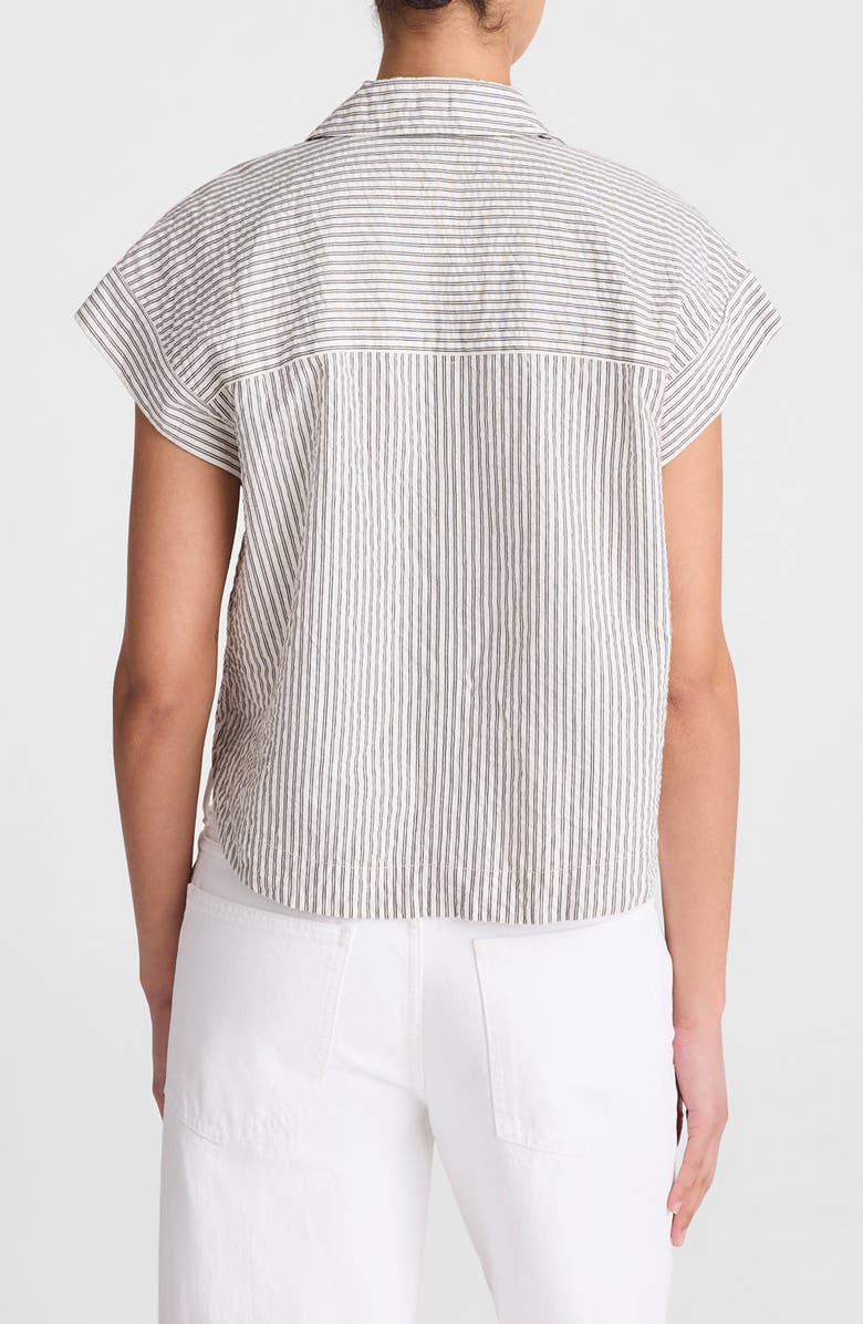 Madewell Notch Collar Stripe Cotton Seersucker Popover Shirt, Alternate, color, Black Vintage Ivory Yarndye