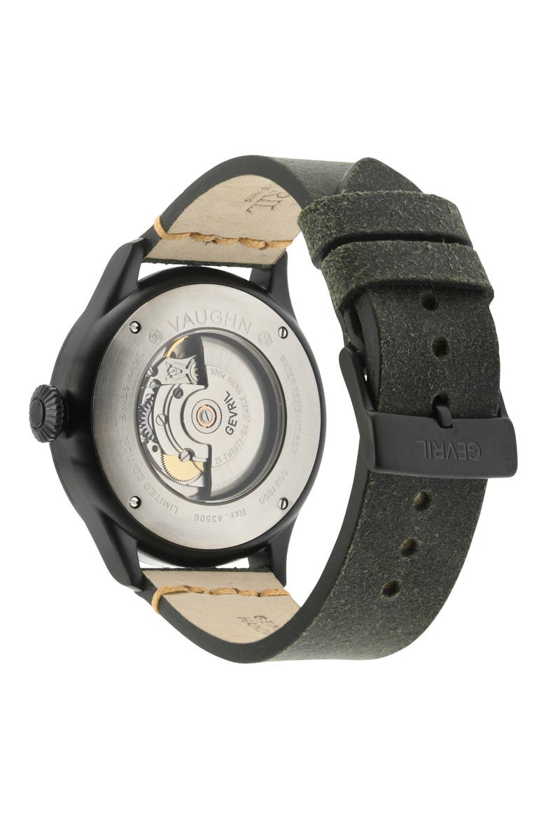 Vaughn Automatic Leather Strap Watch, 44mm, Alternate, color, GREEN