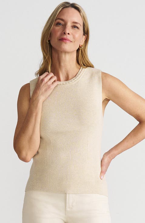 Cotton Viscose Braided Neck Tank Sweater