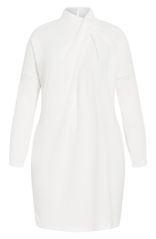 City Chic Wrap Neck Long Sleeve Minidress In Cream