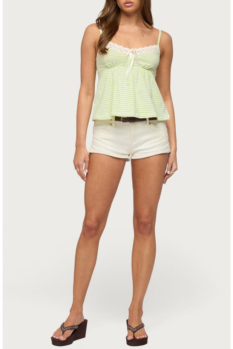 Cindee Contrast Stripe Babydoll Top, Alternate, color, WHITE-AND-GREEN