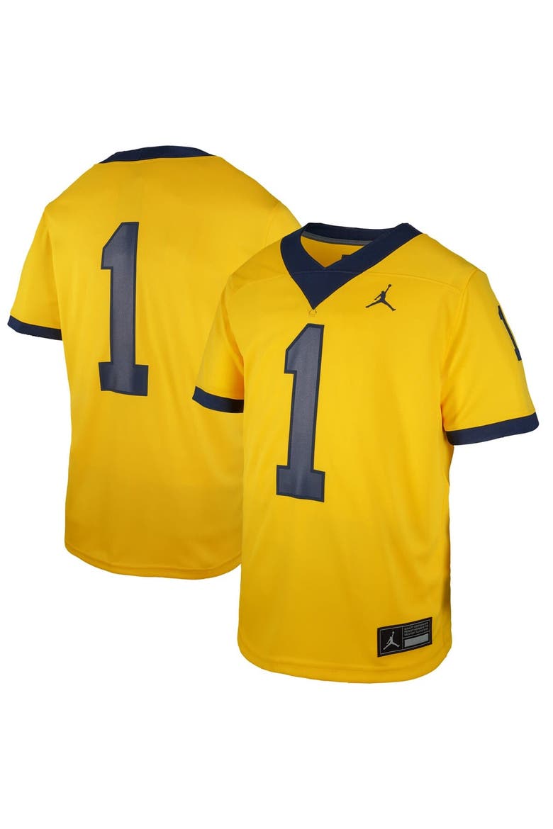 Youth Jordan Brand #1 Maize Michigan Wolverines  Untouchable Replica Game Jersey, Main, color, Maize