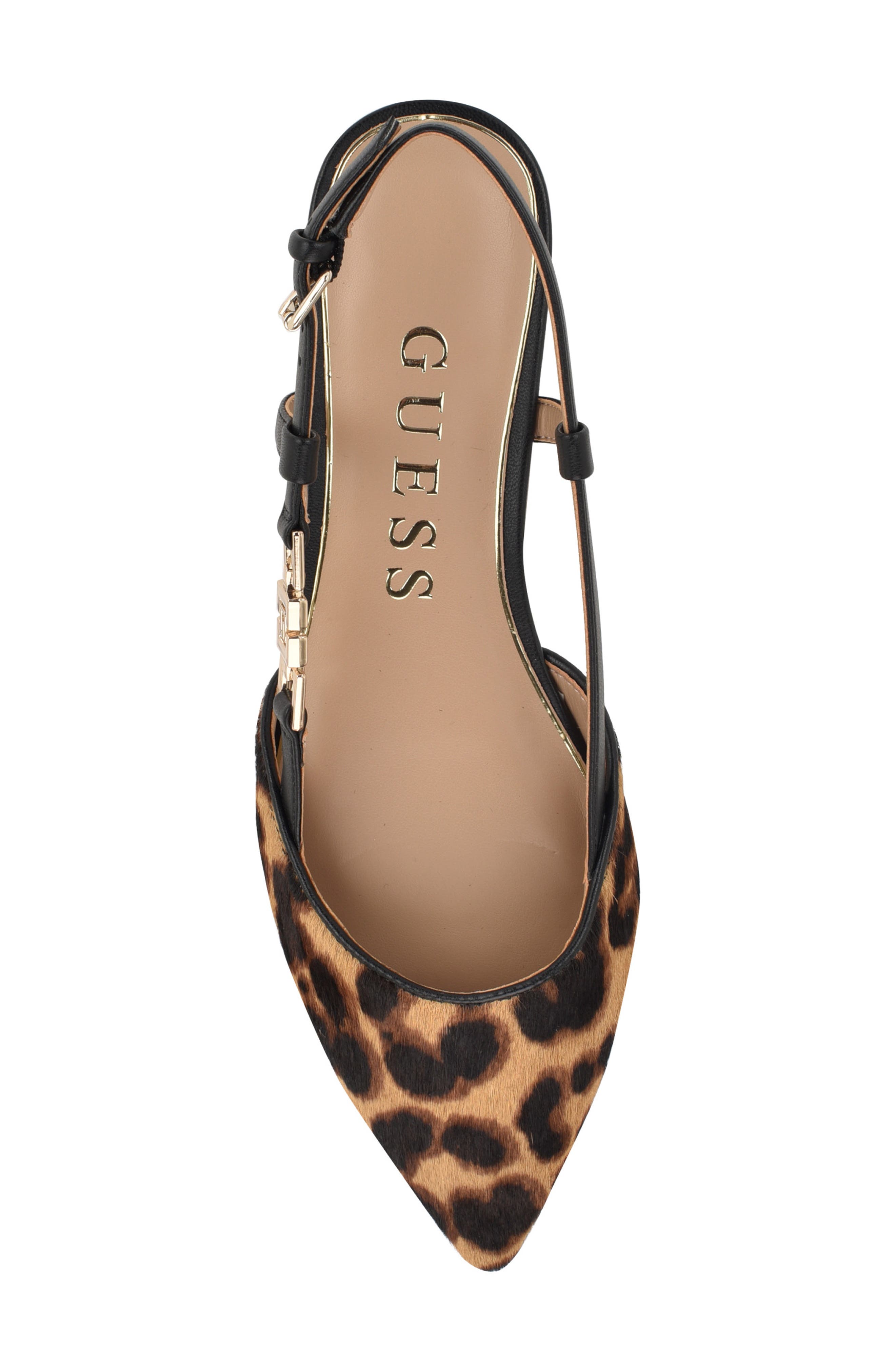 GUESS Franiely Genuine Calf Hair Pointed Toe Slingback Flat, Alternate, color, 