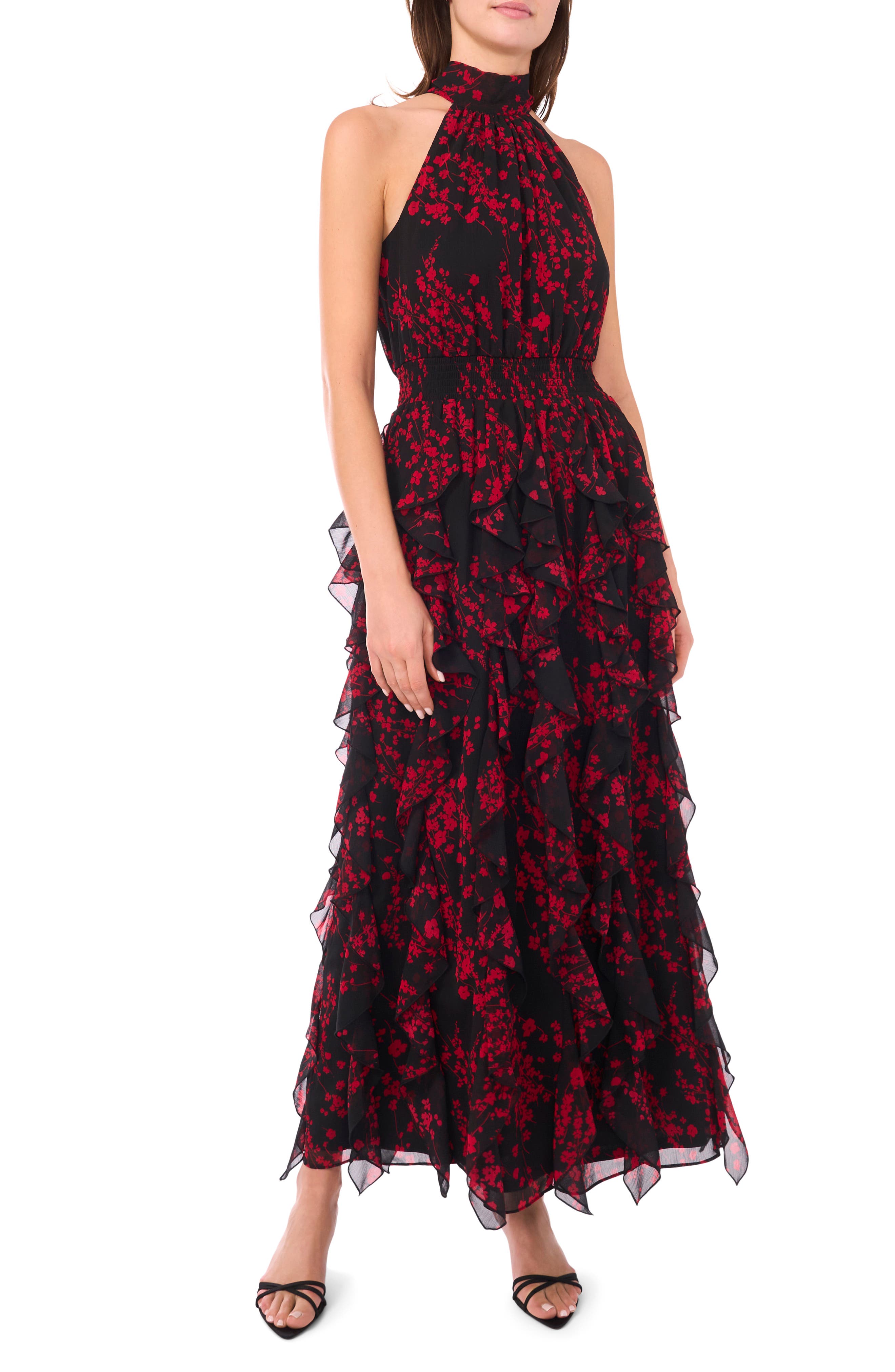 Floral Sleeveless Ruffle Maxi Dress