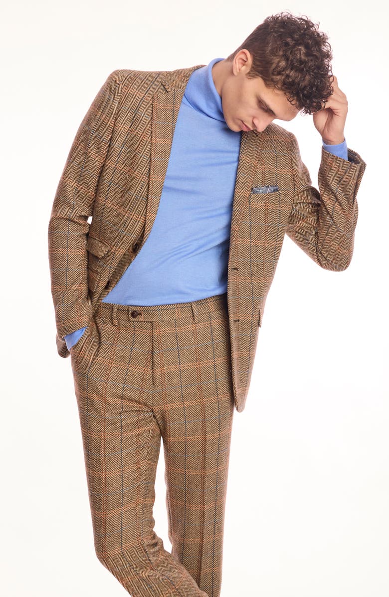 PAISLEY & GRAY Dover Slim Fit Brown Herringbone Wool Blend Blazer, Alternate, color, Brown Orange Multi Herringbone