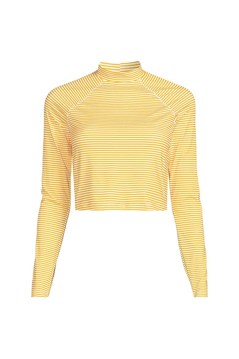 Long Sleeve Mock Neck Cropped UPF 50 Sun Protection Rash Guard, Alternate, color, Sweet Mango Mini Stripe