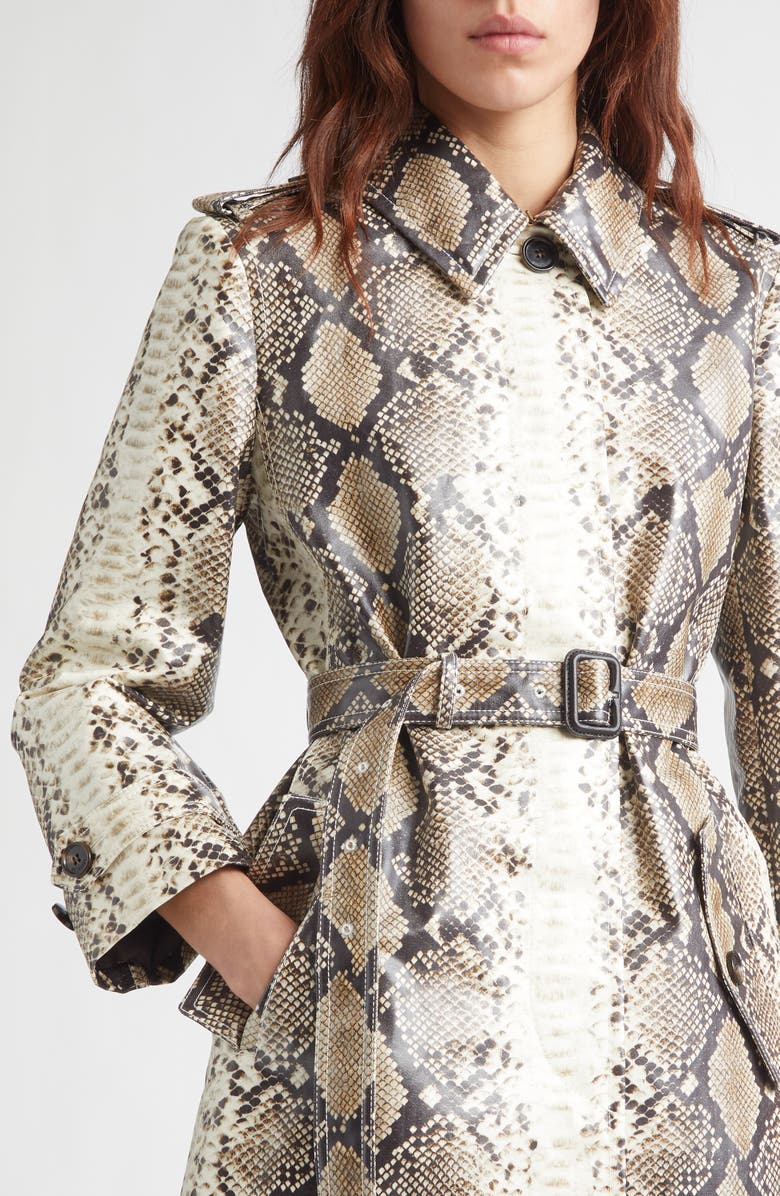 Burberry Stonehaven Python Print Coated Cotton Car Coat, Alternate, color, Alpine White Pattern