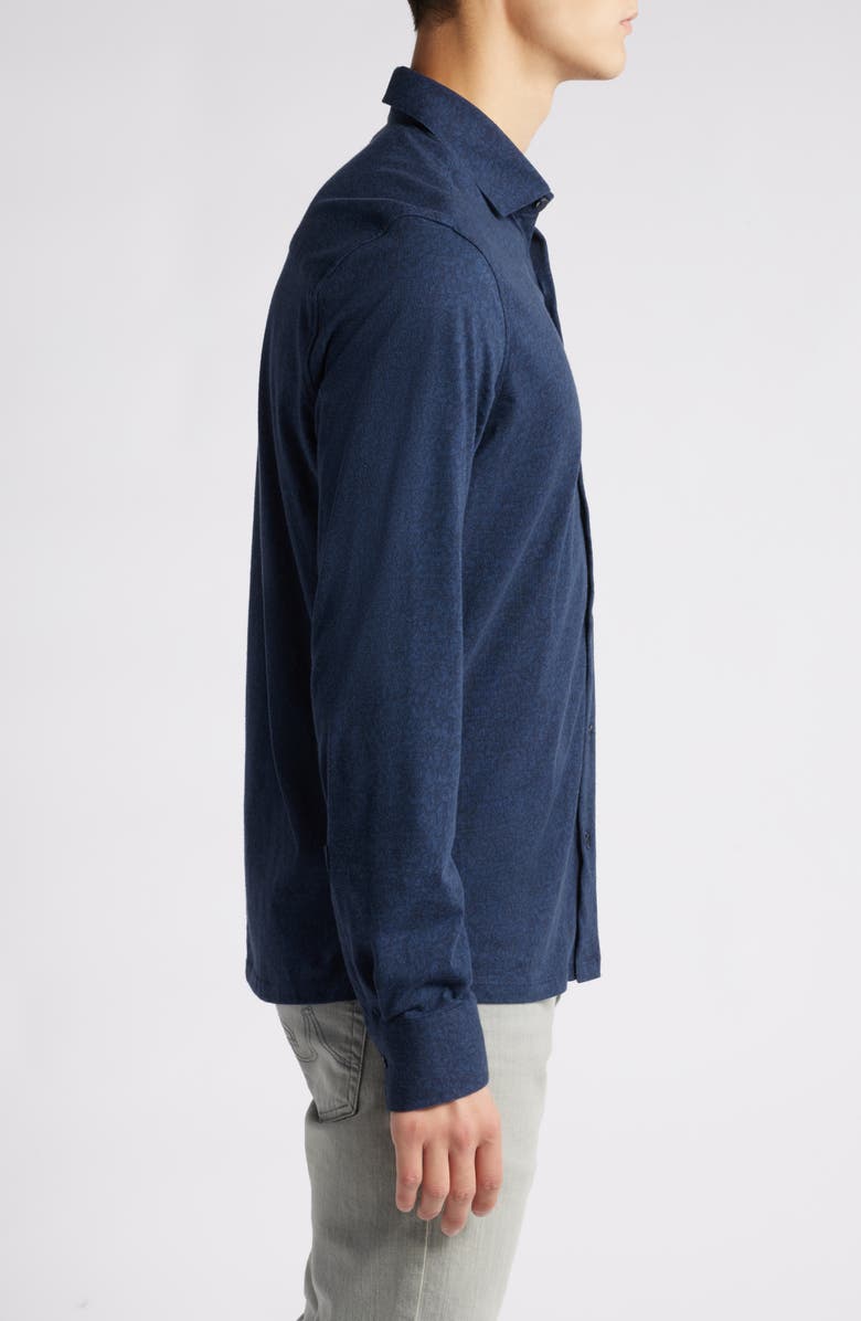 Robert Barakett Samuel Leaf Print Knit Button-Up Shirt, Alternate, color, Navy