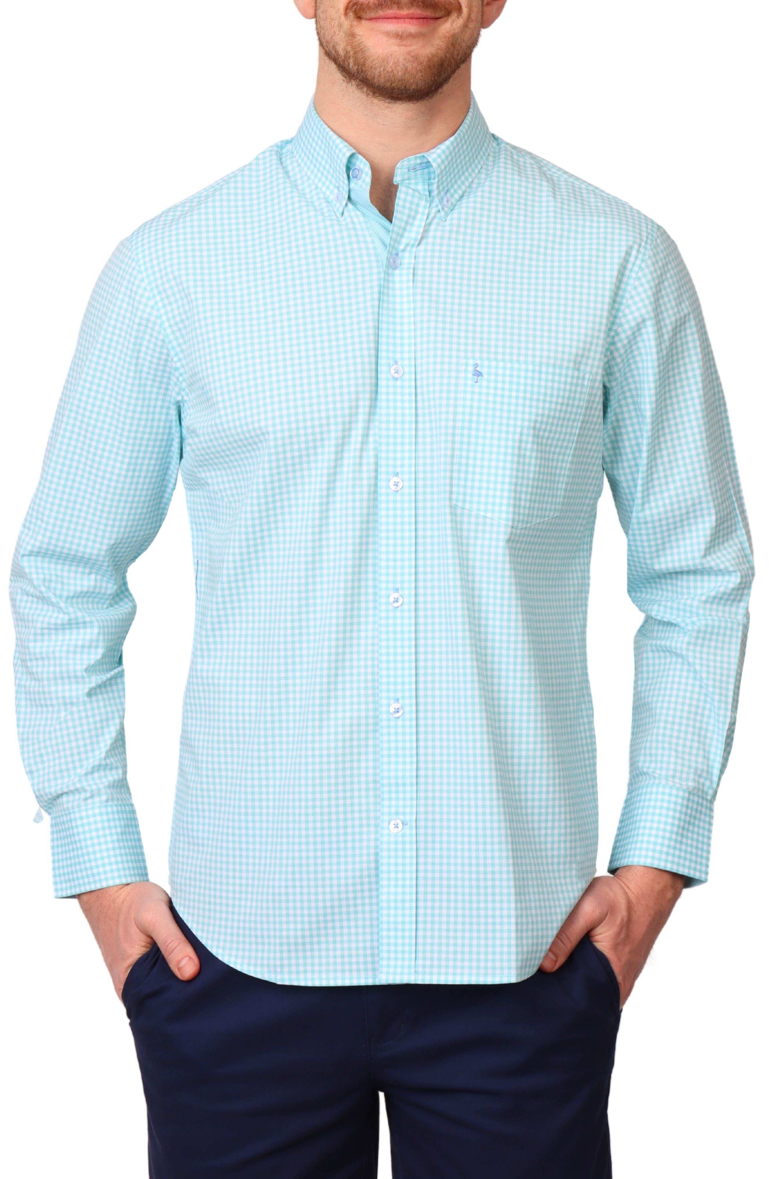 TailorByrd Gingham Stretch Cotton Button-Up Shirt