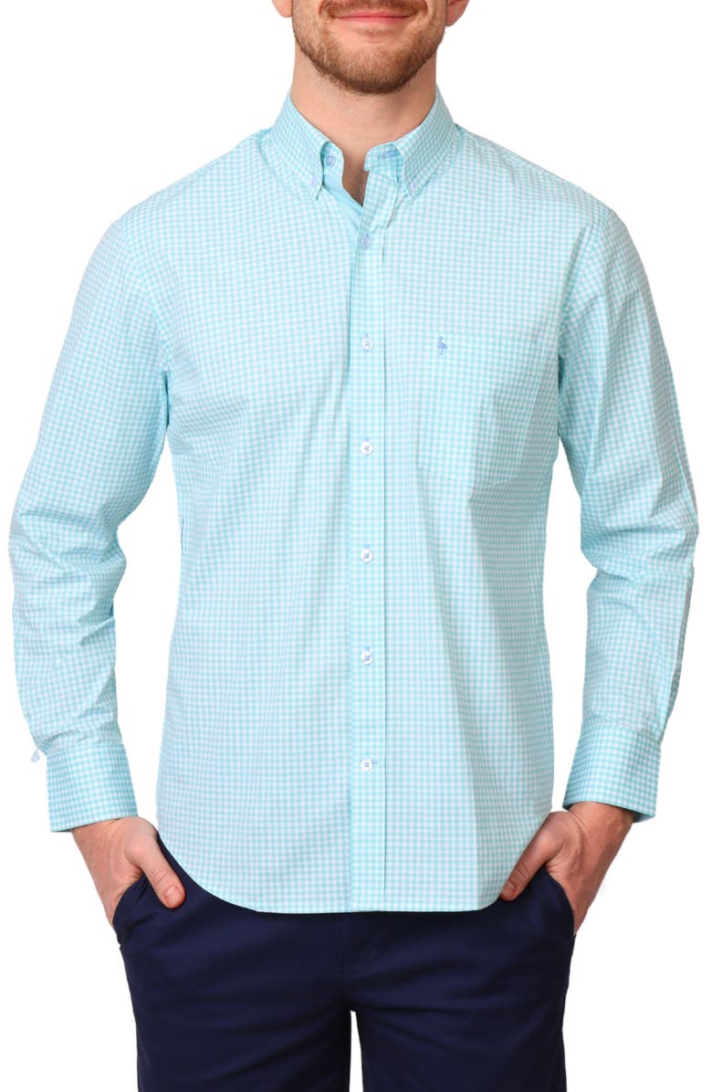 TailorByrd Gingham Stretch Cotton Button-Up Shirt, Main, color, Seafoam