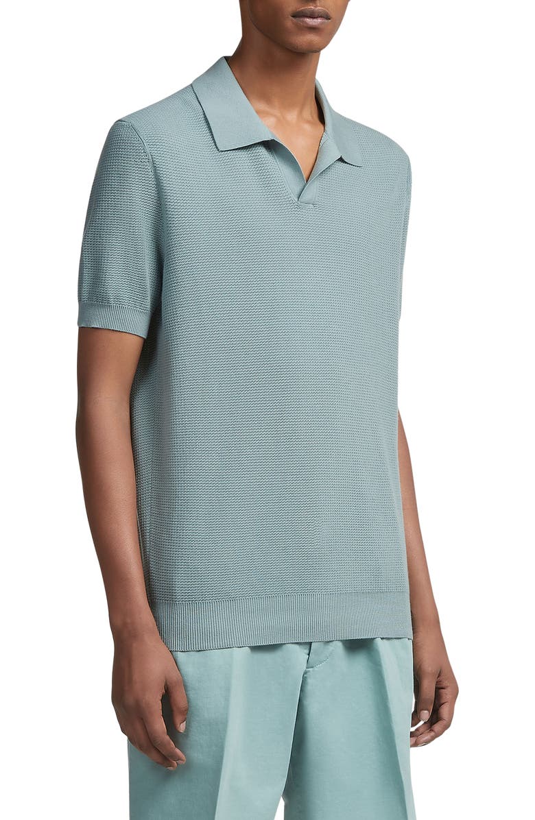 ZEGNA Waffle Stitch Premium Cotton Polo Sweater, Main, color,