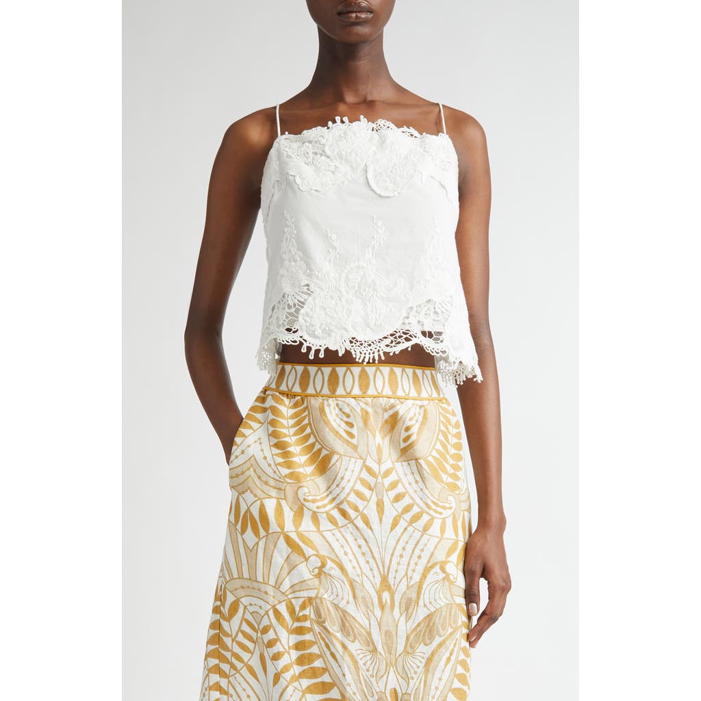 Farm Rio Lace Detail Cotton Camisole In Off-white