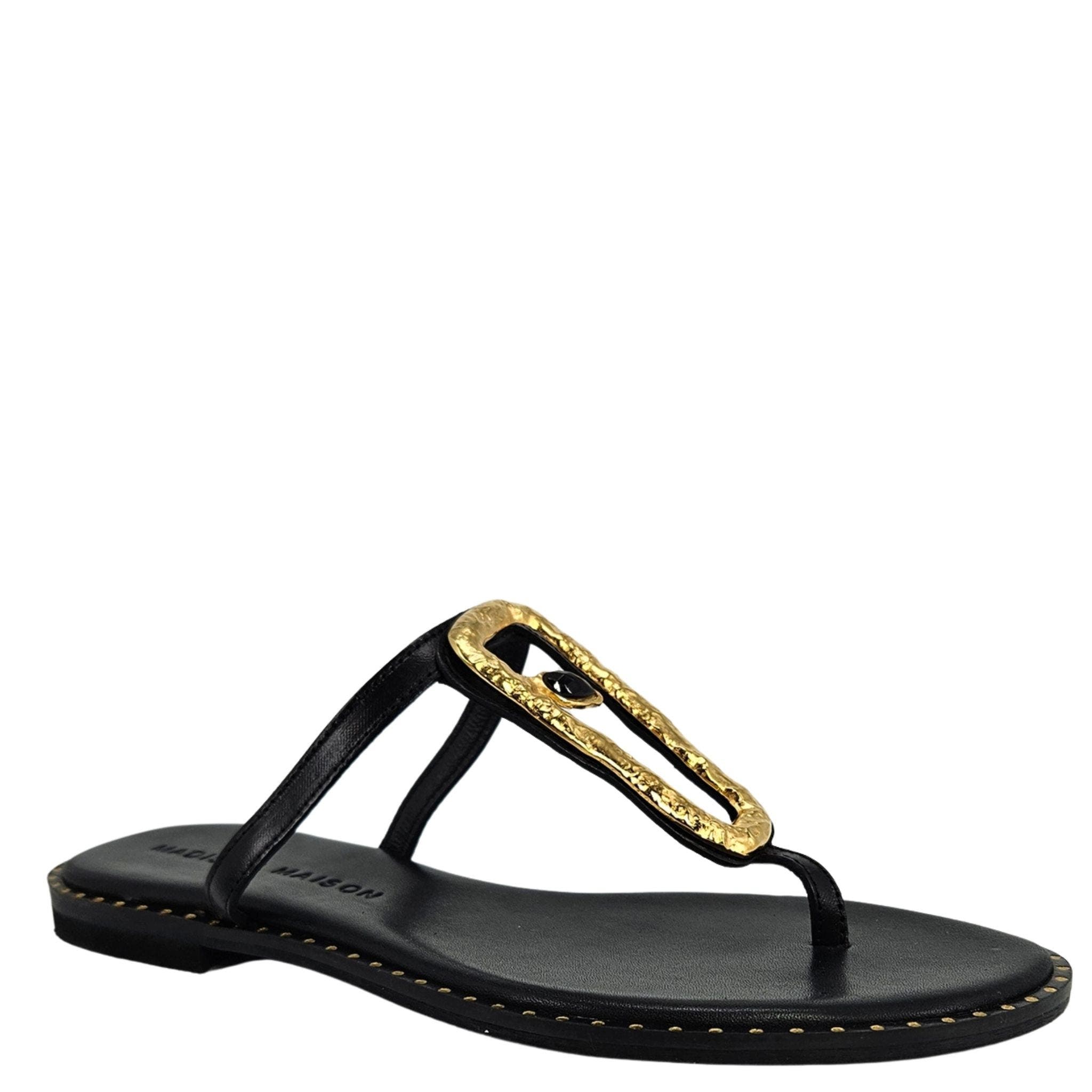 Madison Maison Leather Flat Hammered Link Sandal, Alternate, color, Black