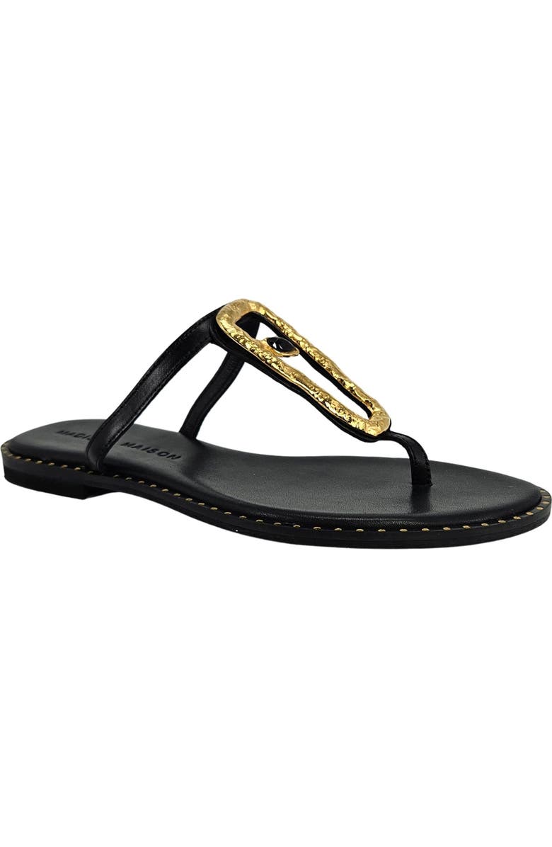 Madison Maison Leather Flat Hammered Link Sandal, Alternate, color, Black